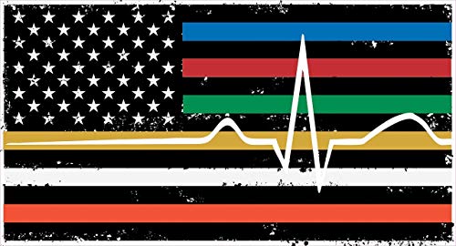 Back The Blue Stacked decal - Thin Red, Blue, Green, Yellow/Gold AND Orange Line flag thin line EMS