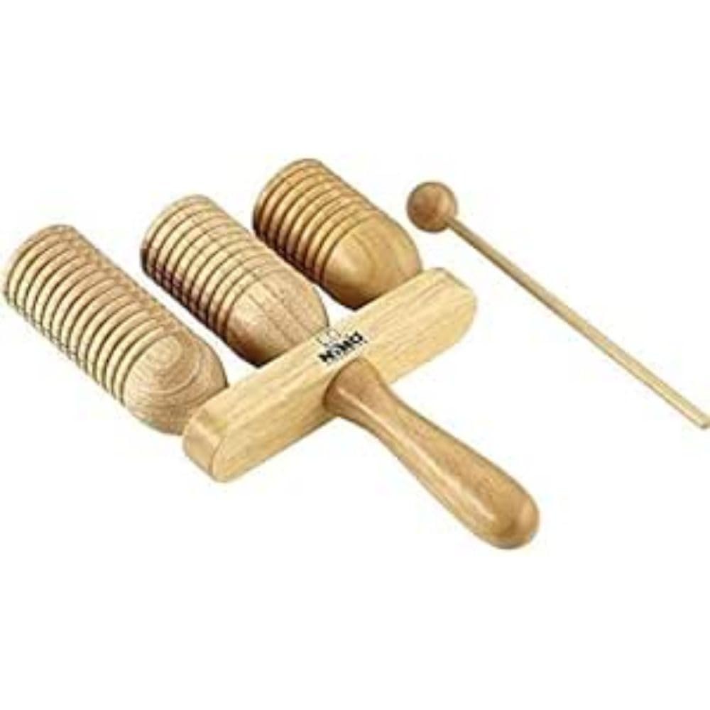 Nino Percussion Wood A-Go-Go Instrument - Bell Musical Instrument for Children from 3 Years - 3 Rows - Siam Oak, Natural (NINO560)