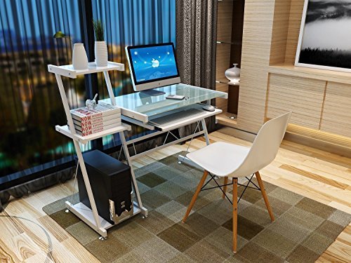 Soges computer desk 30" glass desk workstation with glass to…
