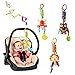 Baby Hanging Rattle Toys, 4 Pieces Newborn Car Crib Hanging Bell，Baby Soft Hanging Rattle Crinkle Squeaky Toy,Infant Animal Wind Chime with Teethers for Toddlers/Baby Girls/Baby Boys