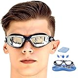 GAOGE Swimming Goggles No Leaking Anti Fog UV with Nose Clip, Ear Plugs Protection Case