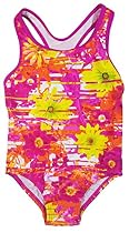 Speedo Big Girls' Solid Infinity Splice One Piece Swimsuit (5, Pink Orange Flower)