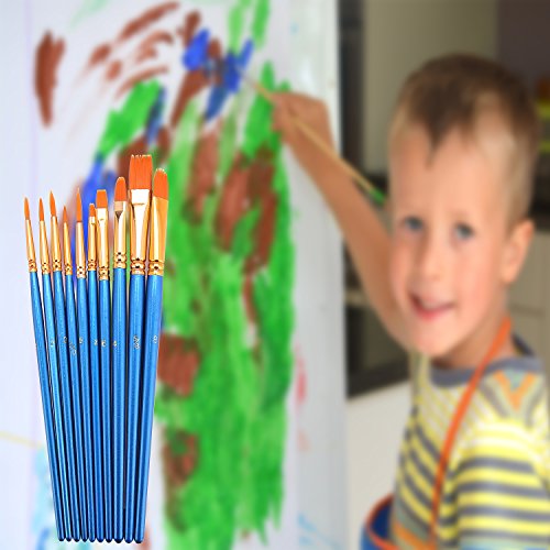 Hundor 10Pieces Paint Brushes Blue Round Pointed Tip Nylon Hair Brush Set