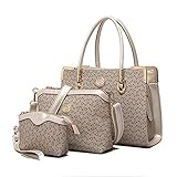Deluxe Women 3 Piece Tote Bag Pu Leather Handbag Purse Bags Set (Light Gray)