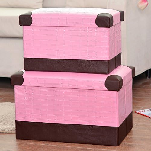 IBTHOUSE Leather Folding Organizer Storage Ottoman Bench Foot Rest Stool Coffee Table Cube, Camping Fishing Stool, Quick and Easy Assembly, Perfect for Child, Set of 2 (pink box)