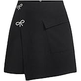SweatyRocks Women's Rhinestone Bow Mini Skirt Asymmetrical High Waist Work Summer Skirts with Pocket