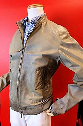 Amazon レザージャケット レザーブルゾン イタリア製 インポート メンズ ブランド メンズファッション イタリア製スタンド レザーブルゾン グレージュ 50サイズ コート ジャケット 通販