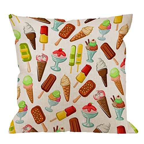 HGOD DESIGNS Ice Cream Pillow Covers,Decorative Throw Pillow Chocolate Stick Waffle Cone Strawberry and Caramel Soft Serve Sundae Pillow Cases Cushion Covers for Sofa Couch 18x18 inch