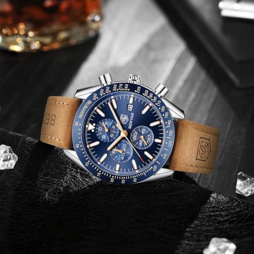 BENYAR Montre Homme Etanche Analogique Quartz Chronographe Lumineuses Date Grand Cadran Classique Mode Affaires Montres Cadeau élégant pour Hommes