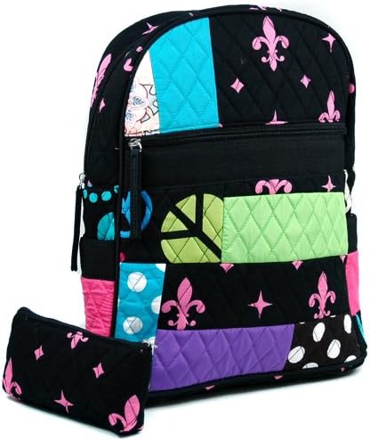 Dasein Women's Patchwork Quilted Backpack w/ Convertible Shoulder Straps -Black/Pink