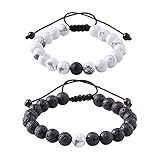 MAOCEN Distance Relationship Bracelet for Lover-2pcs Black Lava Rock & White Howlite Stone 8mm Beads (Braided)
