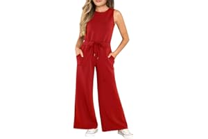 Haloumoning Girl's Jumpsuits Sleeveless Round Neck Wide Leg One Piece Rompers Little Kid Big Kids