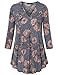 Tunic Casual Blouse,Laksmi Womens Casual 3/4 Sleeve V Neck Pleated Floral Flowy Tunic Blouse,Multicolor Grey XX-Large