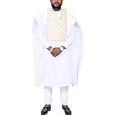 TIDOIRSA Dashiki for Men, Boubou Caftan Embroidery African Mens Clothing Dashiki Shirts and Pants Outfits 3 Pieces Set