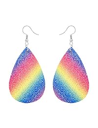15 pares de pendientes de piel de pétalos de aspecto antiguo de piel sintética con lágrimas largas y pendientes largos de lágrima, ligeros, de hojas de color rojo y amarillo, hechos a mano, con diseño floral, arco iris, regalo de Navidad para adolescentes
