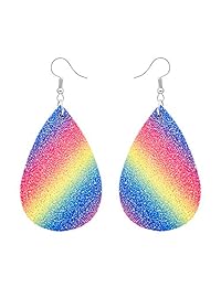 15 pares de pendientes de piel de pétalos de aspecto antiguo de piel sintética con lágrimas largas y pendientes largos de lágrima, ligeros, de hojas de color rojo y amarillo, hechos a mano, con diseño floral, arco iris, regalo de Navidad para adolescentes