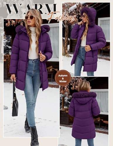 Tuopuda Parka for Women Long with Fur Hood Thick Coat for Women Winter Jacket with Hood Zipper Jacket Windproof Coat