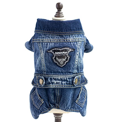 SMALLLEE_LUCKY_STORE YP0167 Small Dog Cat Fleece Denim Coat Jacket Jumpsuit Male Costume