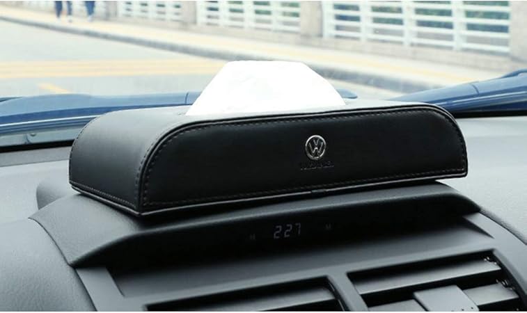 Amazon フォルクスワーゲン 専用 ティッシュボックス 革 Puレザー 車 高級 ティッシュカバー インテリア 便利 車用品 車載 ティッシュケース 車内収納 卓上収納ボックス 高い質感 エンブレム付 ブラック 車用ティッシュカバー ボックス 車 バイク