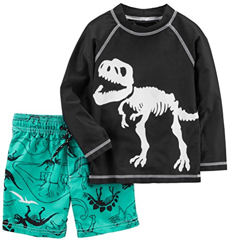 Carter's Boys' Toddler Rashguard Set, Black Dino, 4T