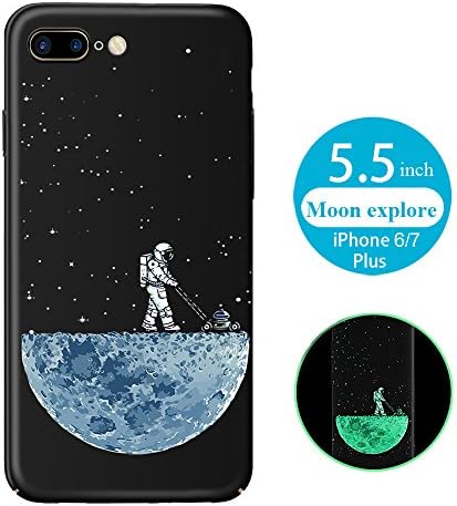 iPhone 7 Plus Case, Luminous Glow in The Dark [Emboss Design] Ultra Slim Thin [Sleek Skin Series] PC Hard Cover, Full Body Protective Lightweight Shine case for iPhone 7 Plus 5.5inch (Moon explore)