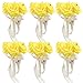 6 Bunch of Bouquet, AerWo Yellow Foam Roses Silk Ribbon Bouquet Handmade Rhinestone Diamante Artificial Flower Bridal Bridesmaid Brooch Wedding Bouquet Decoration
