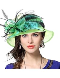 VECRY Lady Derby Dress Church Cloche Hat Bow Bucket Wedding Bowler Hats (Two-Tone-Green, Medium)