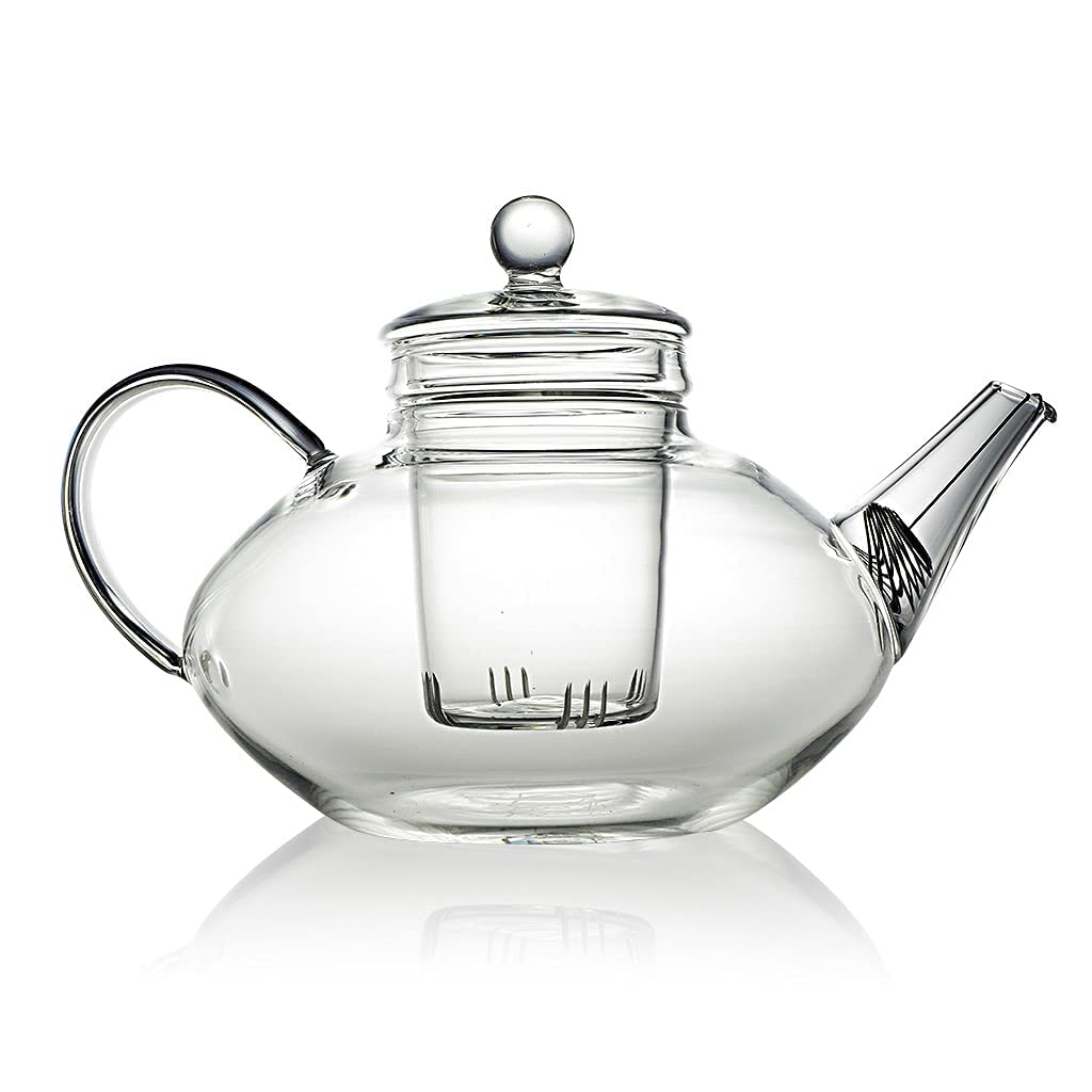 The Exotic Teapot - Prestige Glass Teapot, 800ml, 2-3 Cup Size, with Glass Infuser for Flowering or Loose Leaf Tea, Ultra Clear