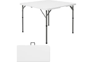 HAISIWLKJ 34" Square Folding Table,Multi-Functional Portable Folding Card Table with Carrying Handle for Indoor Outdoor Camping,Picnic, Office, Party Use, HDPE Plastic Tabletop with Metal Frame(White)