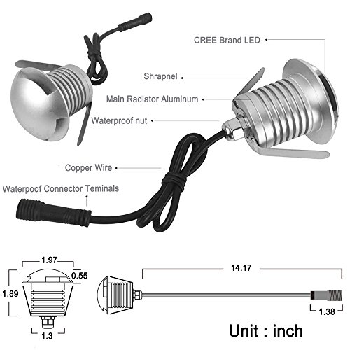 CNBRIGHTER LED in-Ground Well Light,3W CREE Chip,12V-24V DC,IP67 Waterproof Aluminum,Directional Horizontally Outdoor Landscape Lightings,Side View Beam,Warm White (Q3-3 Way)