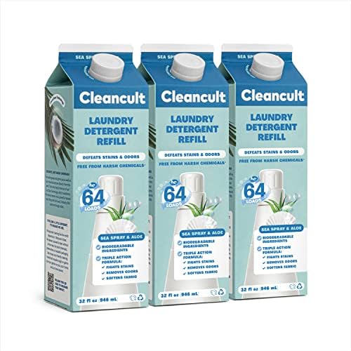 Cleancult Liquid Laundry Detergent Refills, Sea Spray & Aloe, 32oz, 3