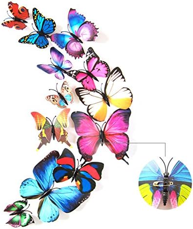 3D Butterfly Wall Sticker Crafts Butterflies with Magnetic、Sponge Gum and Pin Pack of 12 (Rainbow-Pin)