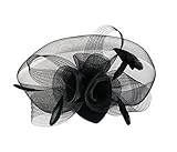 Urban CoCo Women's Elegant Flower Feather and Veil Fascinator Cocktail Party Hair Clip Hat (Black)