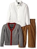 Nautica Boys' Three Piece Set with Woven Shirt,Striped Cardigan Sweater, Cord Pant