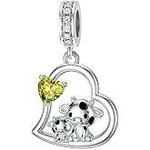 PROESS Mothers Day Gifts Cow Charm fit Charms Bracelet Sterling Silver 12 Months Birthstone Charms Mother Daughter Cow Beads for Bracelets Women Mom Lover