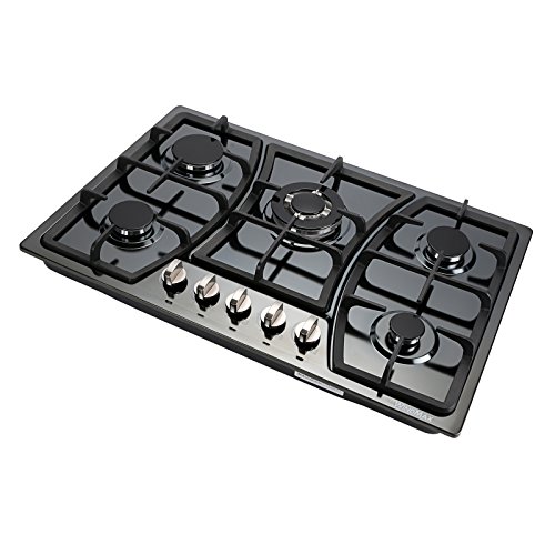 Windmax 30 Inchs Black Titanium Stainless Steel 5 Burners Built-In Stoves NG/LPG Cooktop Cookware