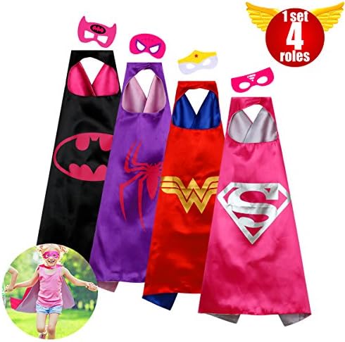 Capes Girls Superhero Toddler Costumes Super Hero Kids Toys Satin Comics Cartoon Dress Up Felt Masks Costume Set Children Super Hero Theme Halloween birthday Christmas Gifts Party 4roles(girls)