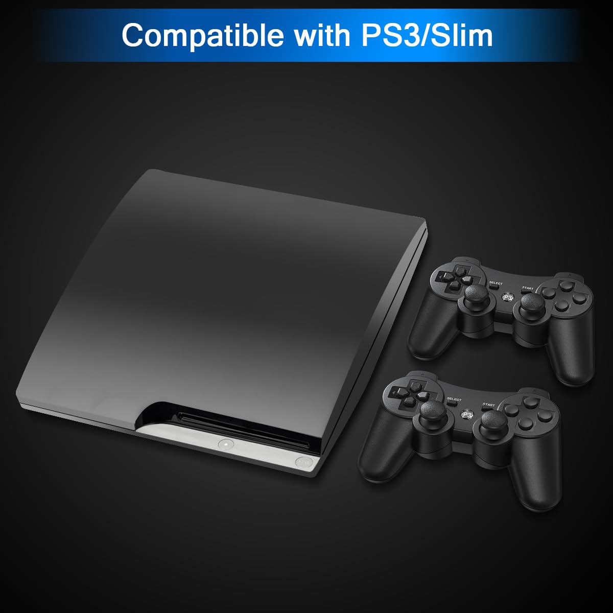 Yinjie 2 Pack Wireless Controller for PS3, Compatible with Playstation 3, with 2 Charging Cables - Black