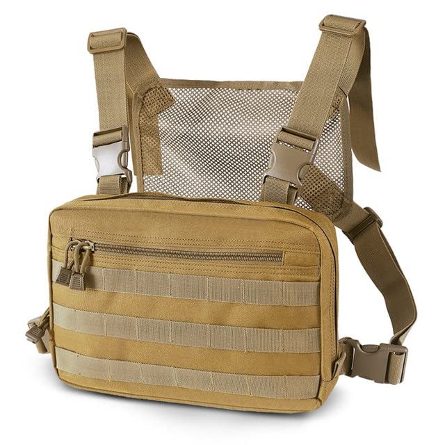 Clape Tactical Chest Rig Bag Functional Combat Chest Pack Fashion Streetwear Hip Hop Bag Military Vest Rig Adjustable Recon Kit Khaki BDB03