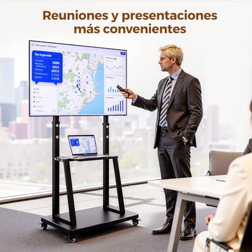 HUSEYTA Soporte para TV móvil con Ruedas, Base para televisor de 32 a 75 Pulgadas, Altura Ajustable, pie con Capacidad de Carga 100 kg, Bandeja MAX 30 kg, VESA 600x400mm