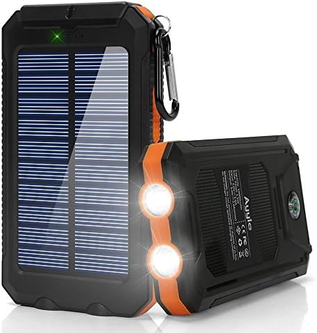 Solar Charger,10000mAh Solar Power Bank Portable External Backup Battery Pack Dual USB Solar Phone Charger with 2LED Light Carabiner and Compass for Your Smartphones and More (Orange)