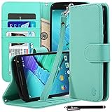 Moto X Pure Edition Case, Moto X Style Case, Style4U Premium PU Leather Stand Wallet Case with ID Credit Card/Cash Slots for Motorola Moto X Style / Pure Edition (2015 Release)+1 Stylus [Mint Green]