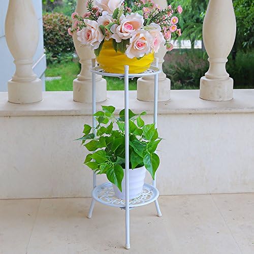 Graden Shelf Plant Flower Pot Display Stand Shelf Storage Rack Holder Organizer, Multilayer Iron Balcony Green Orchid Flower Hanging Basket ,White (High 60Cm)
