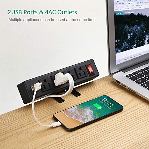 Desk Edge Power Strip with USB Port Removable Clamp Power Outlet Socket with Switch 6.5 ft Extension Cord Connect 4… - Image 2