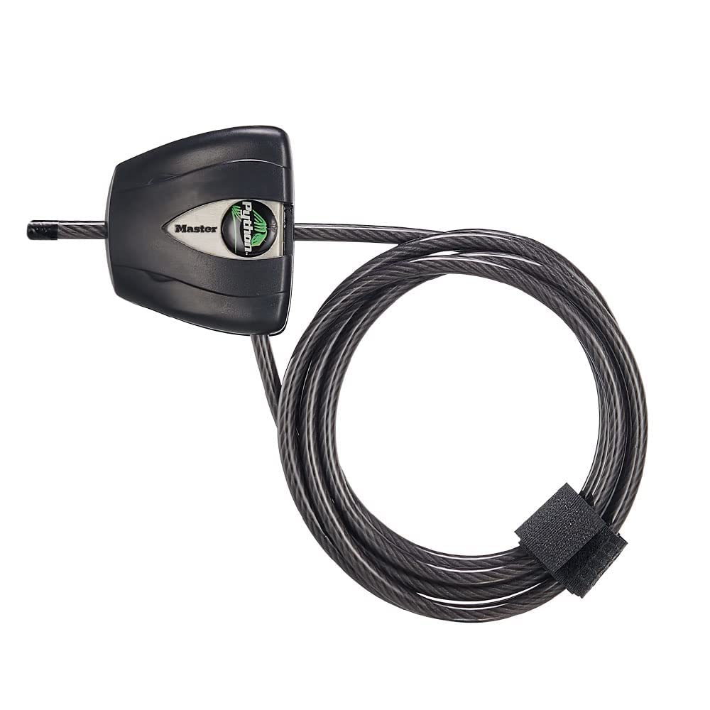 Photo 1 of Master Lock Black Python Bike Lock with Key, Adjustable Metal Cable Lock has a Weather Resistant Vinyl Coating for Outdoor Equipment, Bicycles, 6 Feet Long, 8417D