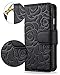 FLYEE iPhone 11 Pro Max Wallet Case Premium Leather [Embossed Flower] Flip case Kickstand Magnetic Protective with Card Slots and Detachable Wrist Strap for Apple iPhone 11 Pro Max 6.5 inch [Black]