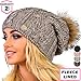 Braxton Knit Hat for Women - Fleece Fur Pom Beanie - Winter Merino Wool Ski Cap Dark Coffee