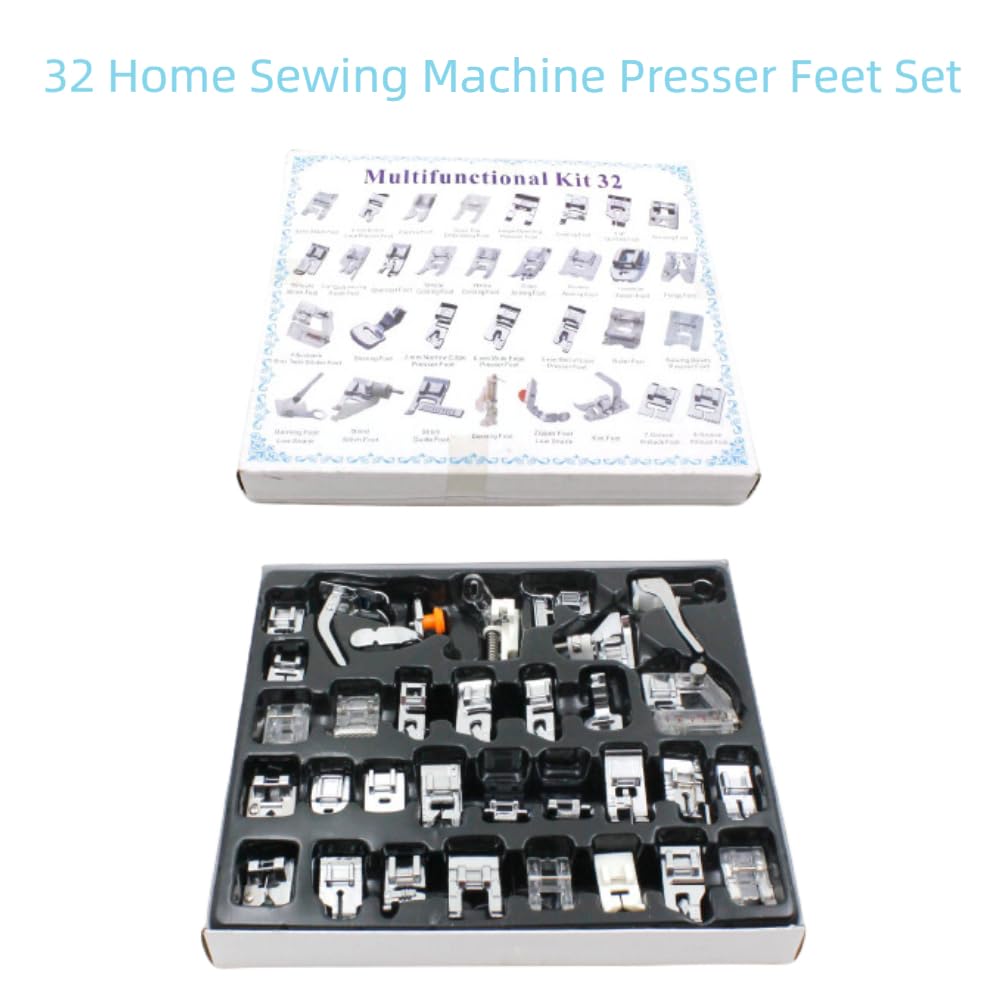 32Pcs Domestic Sewing Machine Presser Foot Feet Kit Set Fits for Brother, Baby Lock, Singer, Elna, Toyota, New Home, Simplicity, Janome, Kenmore Sewing Machine