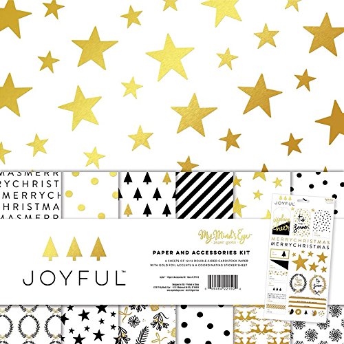My Mind’s Eye Paper & Accessories Kit 12″X12″-Joyful W/Gold Foil