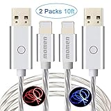 LED iPhone Charger Cable, 10ft iPhone Charging Cord, Lighted Charger Cable for iPhone X/8/7/6, iPad pro, ipad air 2, ipad Mini 2, iPod Nano 7 and More,Visible Flowing Charger Cable (Blue+Red)